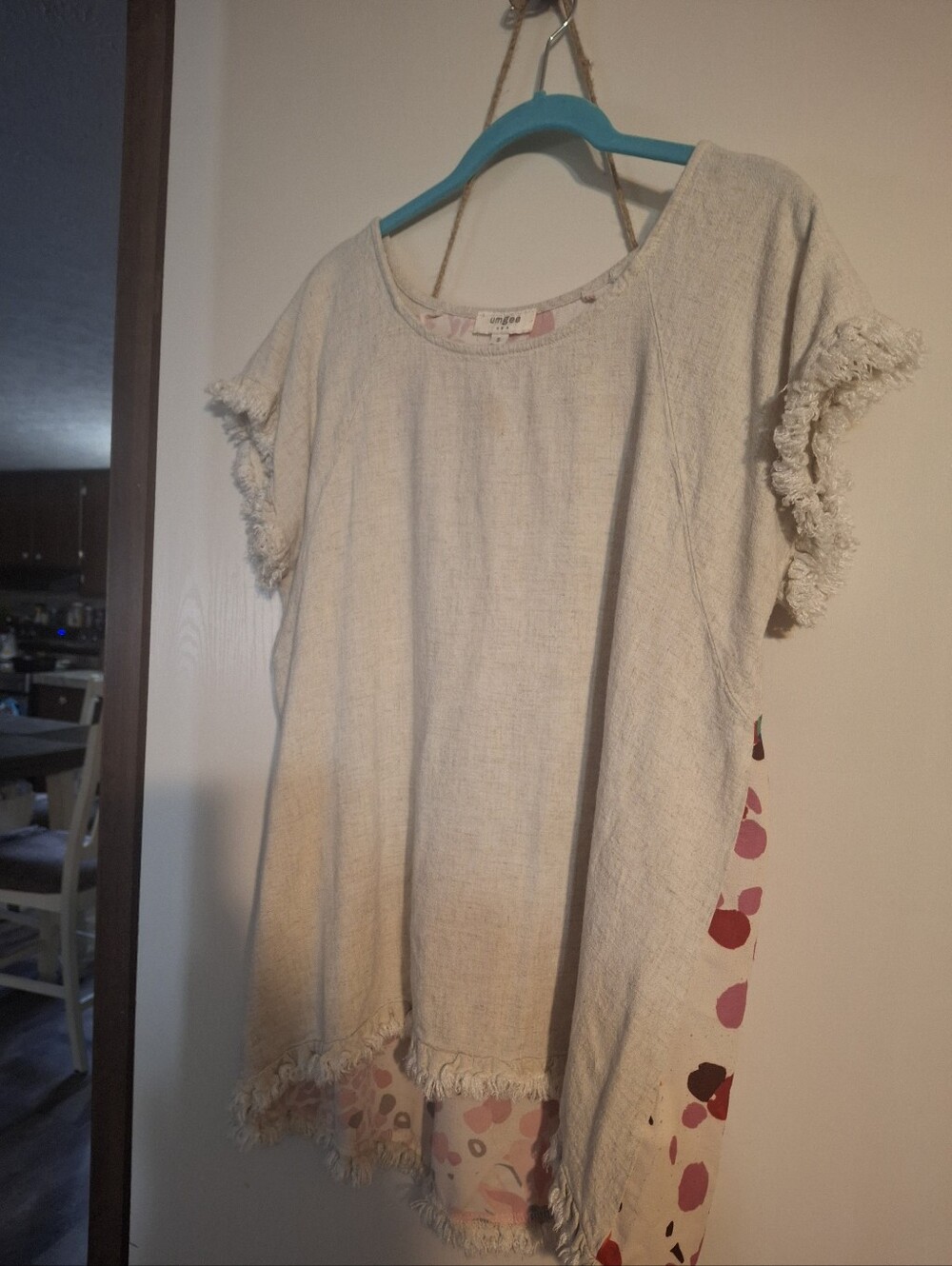 Umgee Cream Tunic with Pink Floral Accents